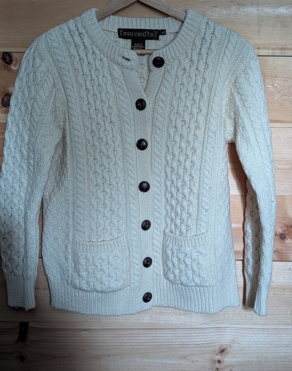 Inis Crafts Cream Cable Knit Button Cardigan *Large